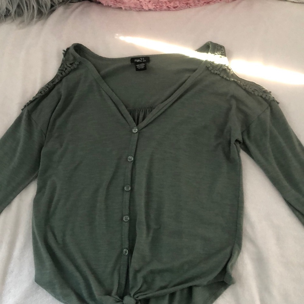 Green off the shoulder shirt